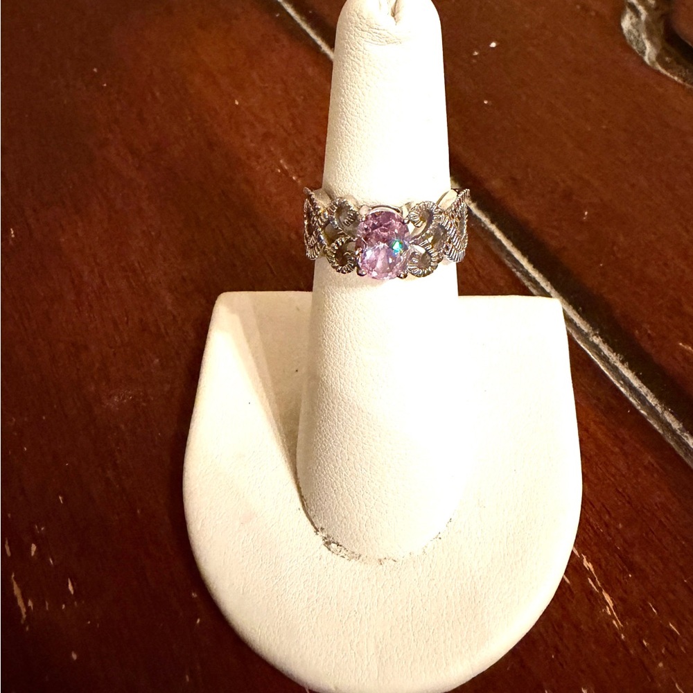 Elegant Silver and Pink Amethyst Women's Ring